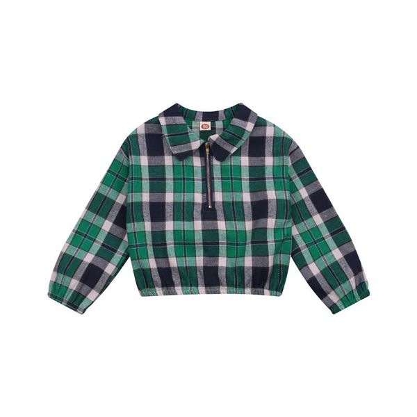 

clothing sets kid plaid shirt, girl zipper long-sleeve casual lapel neck elastic cuff fall party holiday blouse, White