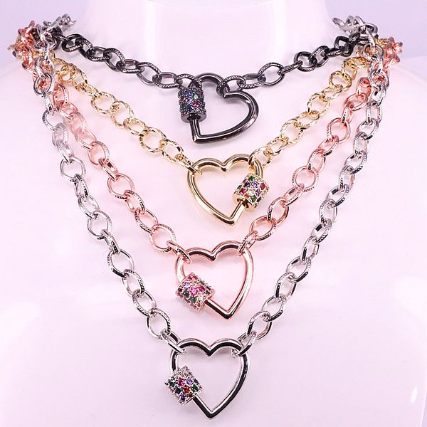 

4pcs new colorful heart clasp cz necklace,plated clasp component,popular necklace 0927, Silver