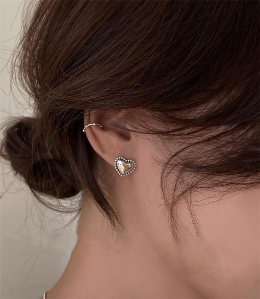 

korean retro small chic heart cute stud earrings for woman aesthetic fashion silver color jewelry office accessorie 2021 new, Golden;silver