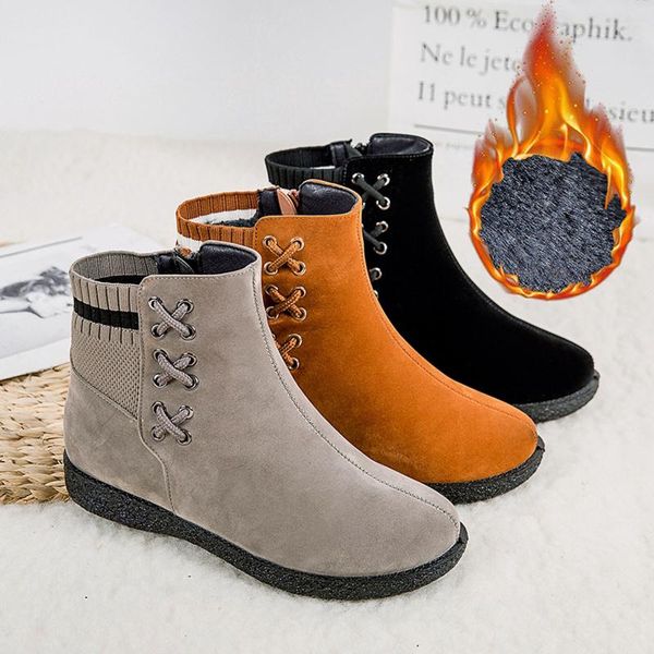 

boots women's short 2021 autumn retro wild thick-soled plus velvet snow warm size casual sneaker, Black