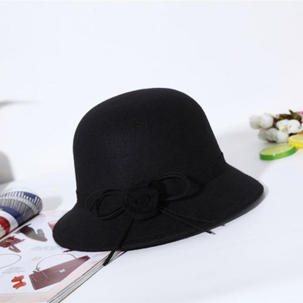 

2017 new felt imitation woolen winter autumn women ladies fedoras jazz hat simple solid color bowler hats round caps wmtaxu xhlove, Black;white