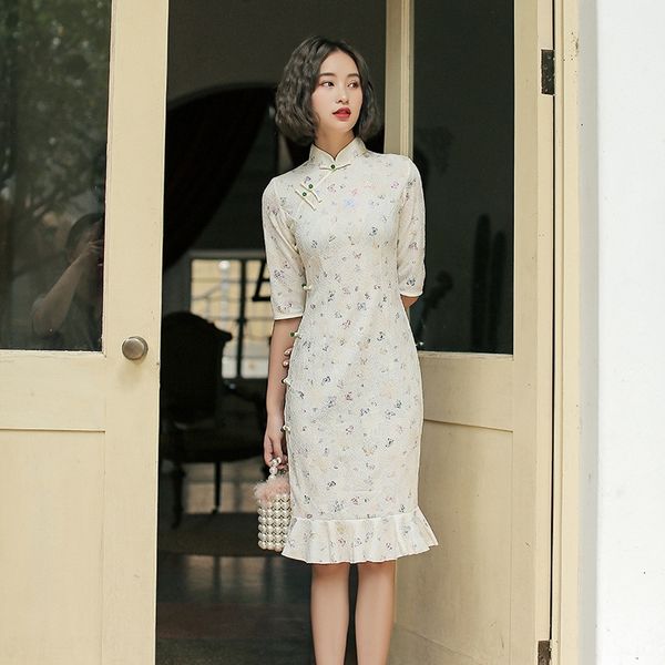 

beizhiyun сломанного цветок qipao печать кружево композитного фиштейл длина среднего кружево cheongsamcheongsam кнопка cheongsameight средне, Black;gray