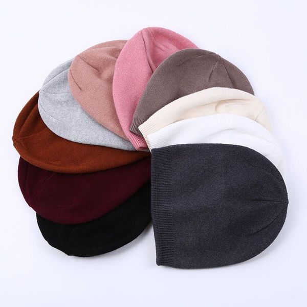 

berets solid color cotton casual winter outdoor travel skiing simple knitted beanies women fashion natural wool hat warm cap, Blue;gray