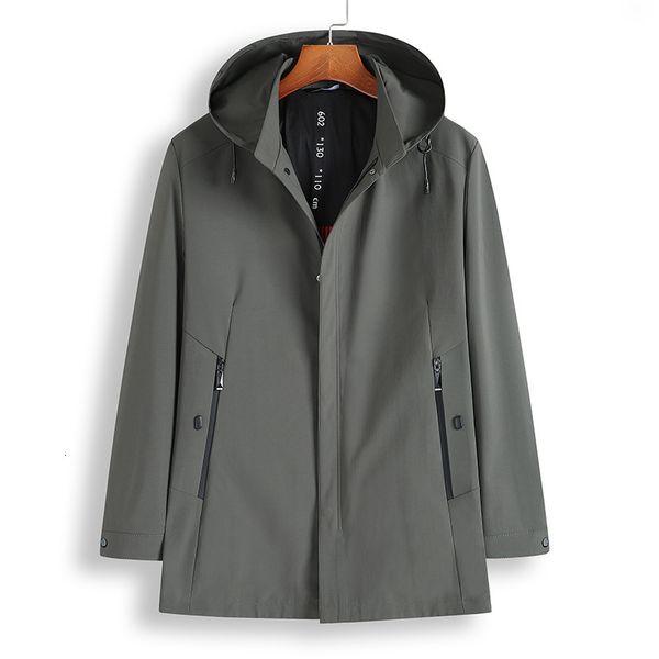 

spring new fattening plus size hooded windbreaker young fat middle length business casual coat men's, Tan;black