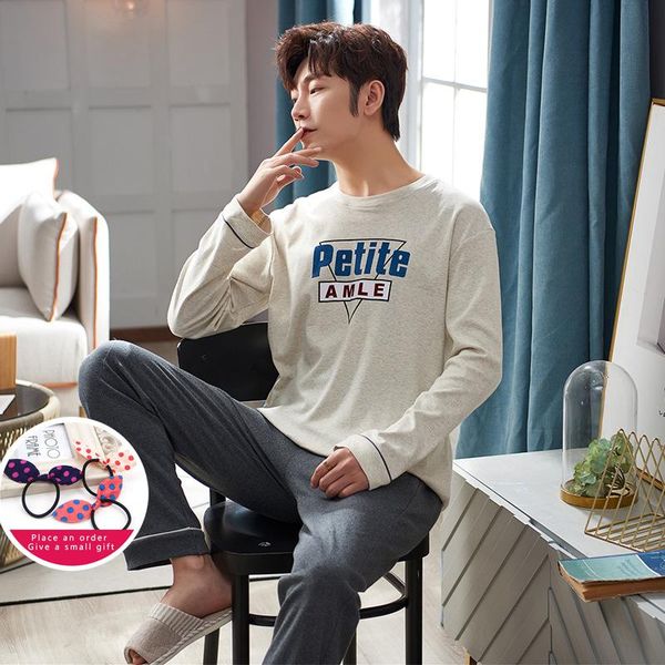 

winter sleepwear set for women cotton casual round neck men pajamas simple letter pattern male home suit large size loose pyjama, Black;brown
