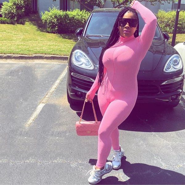 

2020 new women's tight solid color jumpsuit bodysuit solid skinny casual jumpsuits cotton long sleeve bodysuit1, Black;white