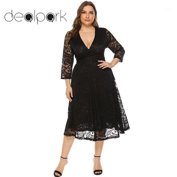 

women plus size dress lace crossover deep v neck 3/4 sleeve high waist slim elegant ladies party dresses large size 3xl 4xl 5xl1, Black;gray