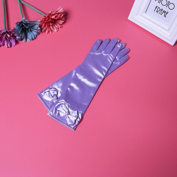

29cm girls silky satin fancy gloves eblow length princess dress up bows formal gloves for wedding party st269 h jllnok, White