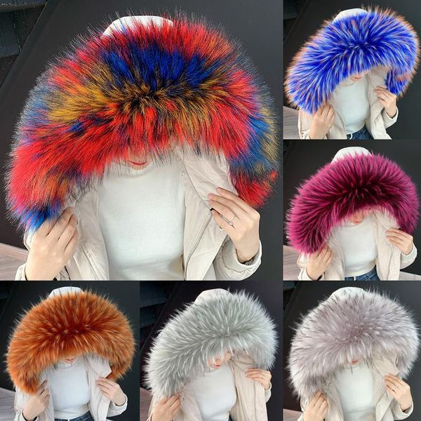 

scarves women faux fur scarf winter hood decor shawl collar multicolor fake coat accessories, Blue;gray