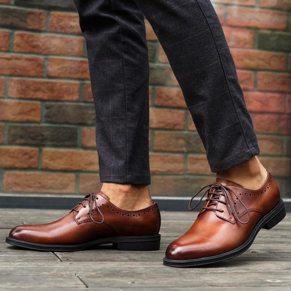 

summer round toe lace up derby man formal dress shoes genuine leather party office oxfords breathable men's brogues flats nhs285, Black