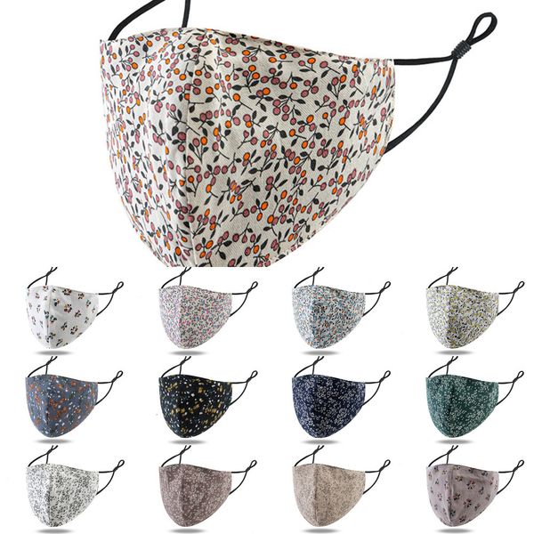 

dhl shipping reusable washable cloth covering for women fashion floral printed cotton masks outdoor breathable face mask osxhi, Black