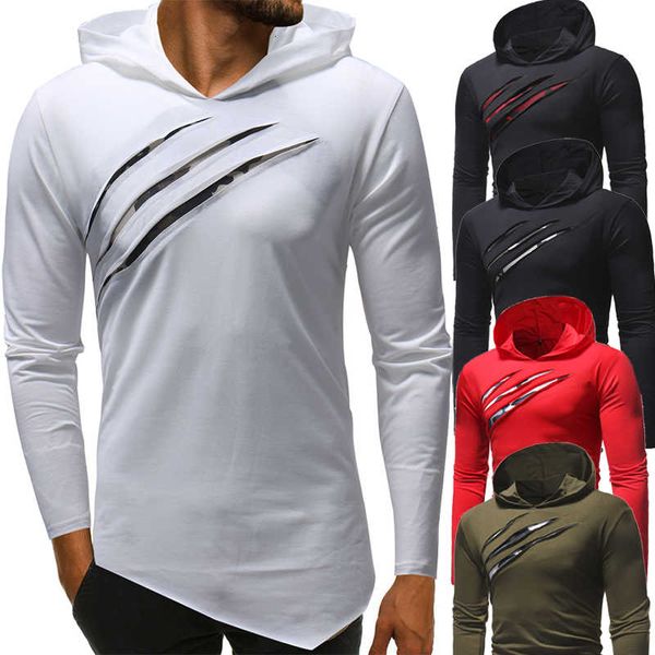 

autumn and winter new claws camouflage color matching men's casual slim hooded long-sleeved t-shirt streetwear, White;black