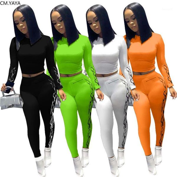 

cm.yaya active wear print women's set long sleeve t-shirt pencil jogger pants suit tracksuit sport two piece set fitness outfit1, Gray