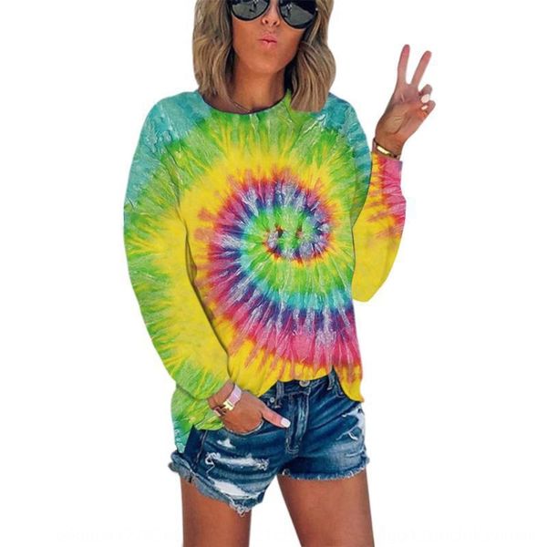 

autumn winter 2020 new women's tie dye printed split long sleeve for women autumn winter 2020 new women's t-shirt tie dye printed, White