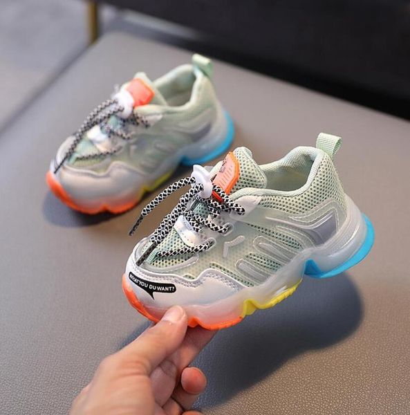 

осень chidren повседневная обувь для девочек спортивные кроссовки мода дышащая сетка радуга подошвы мягкие нескользящие детские кроссовки дл, Black