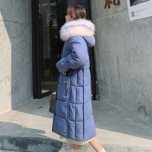 

korean style 2020 winter jacket women x-long padded warm thicken female parkas hooded with fur coat collar solid casual outwear1, Black
