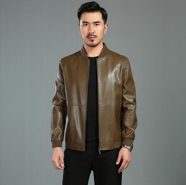 

mens leather jacket slim motorcycle coat men jackets middle-aged clothes feather wear jaqueta de couro street fashion spring, Black