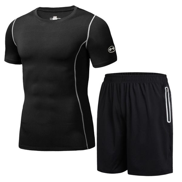 

sports men's fitness suit spring wear and autumn fast dry tight clothes training room basketball running two piece set, Gray