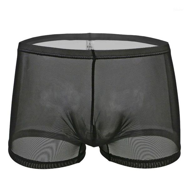 

men plus size mesh see through boxer transparent breathable u convex pouch boxer underwear gay wear low rise g-string f71, Black;white