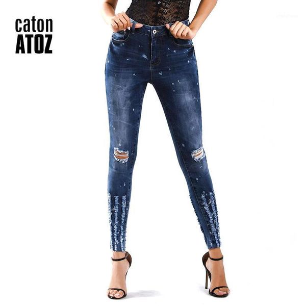 

catonatoz 2202 ladies plus size high waist jeans cotton stretch jeans denim pants womens autumn winter ripped skinny1, Blue