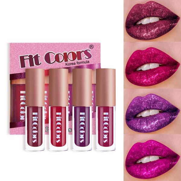 

lip gloss 4 colors/set matte metallic glitter shimmer flip set long lasting waterproof diamonds pearl liquid lipstick