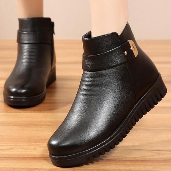 

boots snow women winter cotton shoes flat non-slip zip plus size warm mom autumn kl776, Black