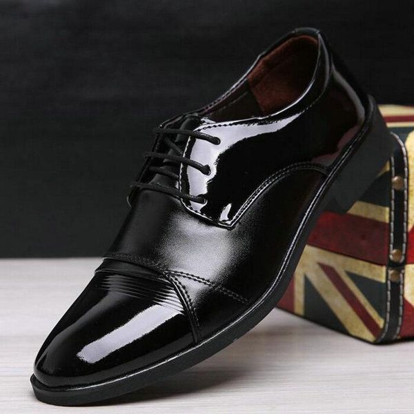 

new pointed men's leather shoes oxfords shoes men's lace-up business dress, Black