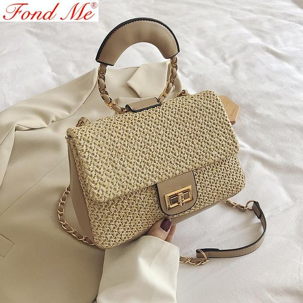

custom ring portable straw bag new style lock buckle shoulder messenger woven beach women's bag