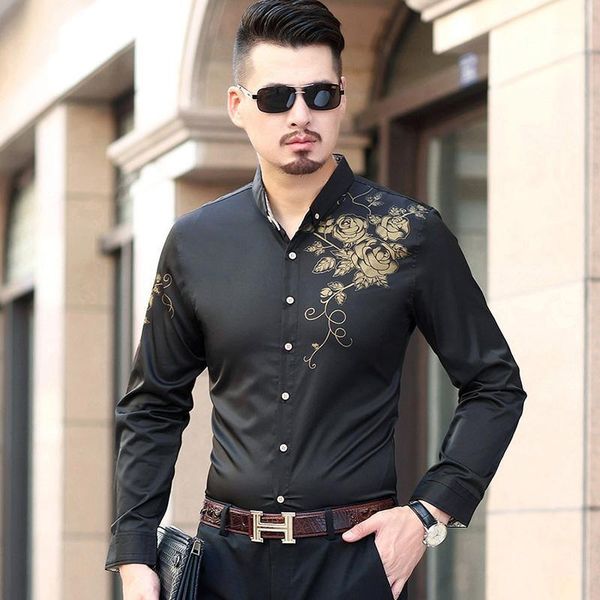 

7xl 6xl 5xl- plus size shirt men fashion luxury print mens casual long sleeve shirts business slim fit camisa social masculina1, White;black