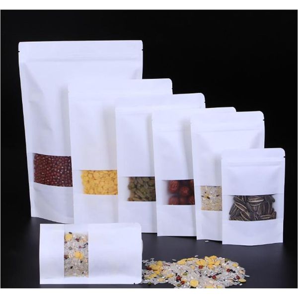 

white kraft paper mylar self-styled doypack bags with clear window food tea snack package storage bag stand up packagi jllwyp home003