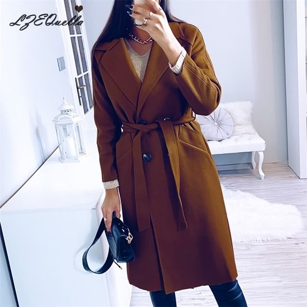 

new winter elegant wool coat fashion women's black long coats classic korean woolen overcoat warmness oversize outwear nz2409 201210