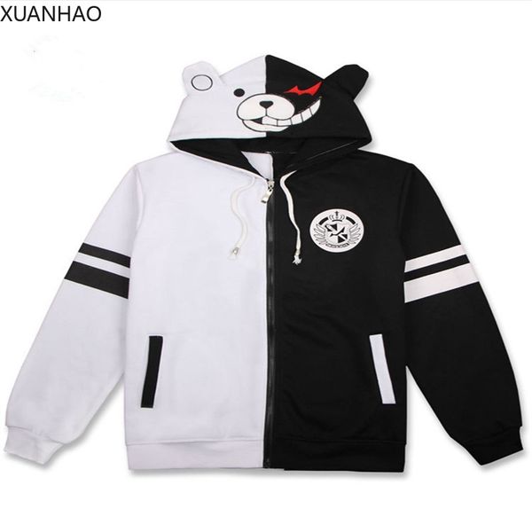 

anime danganronpa monokuma cosplay costume hoodie sweatshirt hooded black white bear long sleeve daily casual coat jacket 201017, Black;brown