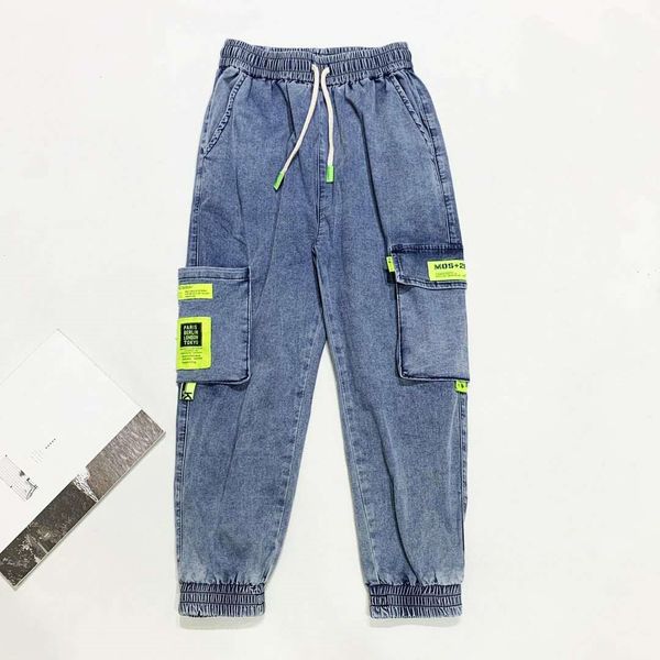 

boys overalls 2020 new childrens jogging sports pants 95% cotton youth casual pants childrens denim pants, Blue