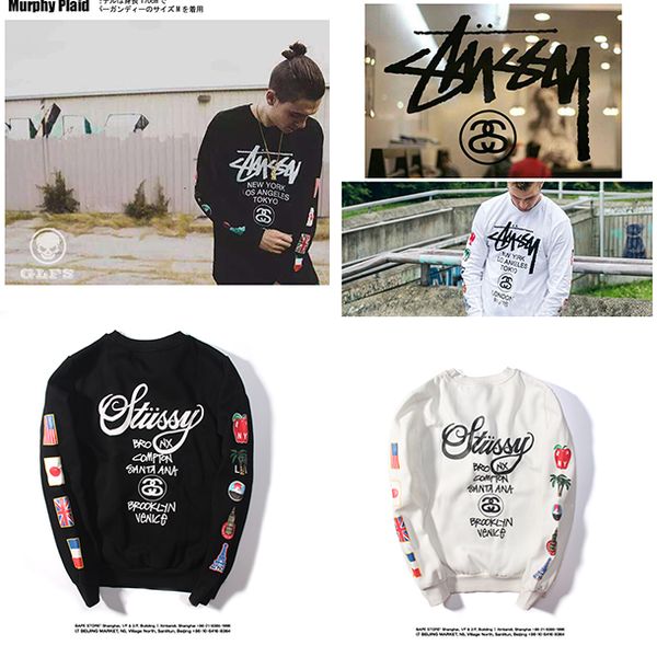 

hot свитер бренда stussy мужские женские классические длинные рукава хип-хоп плюс бархат толстовка толстовка моды top свитер осень весна оде, Black