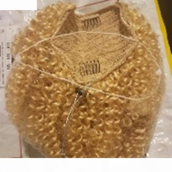 

grade virgin blonde kinky curly human hair ponytail extension 613 bleached blonde brazilian hair puff updo hairpiece drawstring 140g, Black