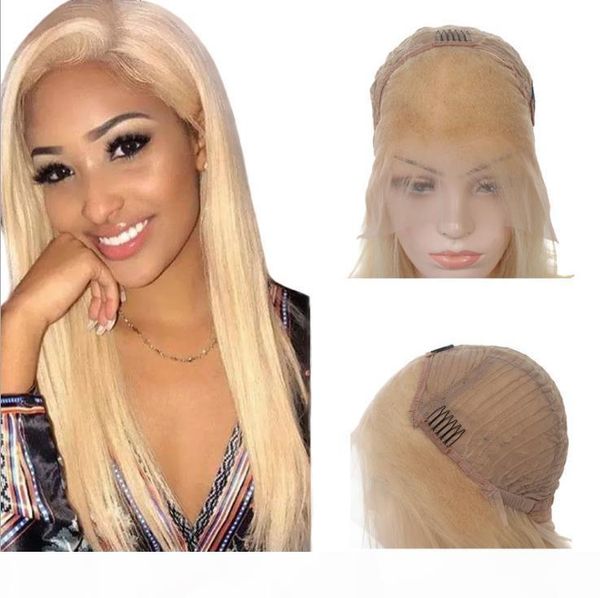 

#613 long straight remy human hair 13*4 lace front wigs selling full head set 100% virgin brazilian hair fashion style adjustable cap, Black;brown