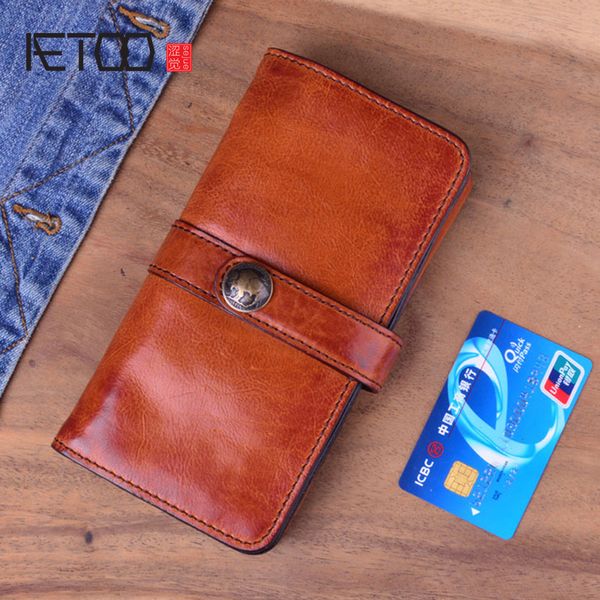 

hbp aetoo original design handmade retro leather men's long wallet first layer leather ladies handbags buckle soft leather vintage, Red;black