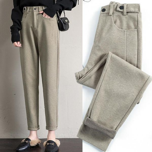 

plush woolen pants women's autumn and winter 2021 new loose and thin casual radish wide-leg old harem pants, Black;white