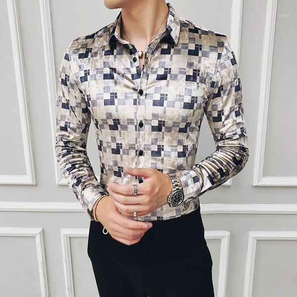 

mens fashion 2020 fleece shirts mens velvet shirts slim fit thicken warm clothing vintage social club office dress1, White;black