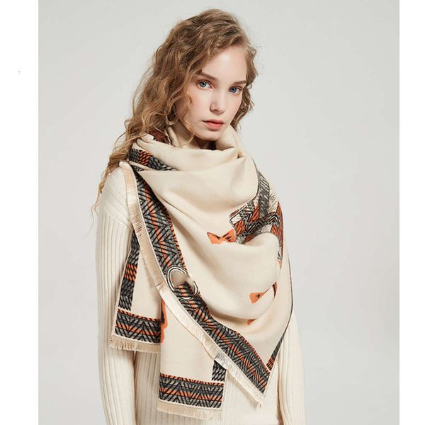 

new style horse imitation cashmere scarf women's autumn winter letter warm and thick beige jacquard double side air conditioning shawl, Blue;black