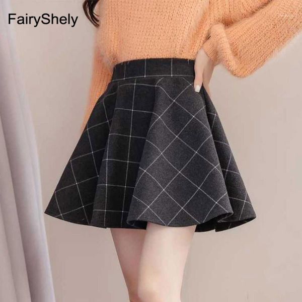 

fairyshely 2020 summer high waist plaid skirt women vintage short tweed pleated skirt ladies korean ruffle wool mini retro1, Black