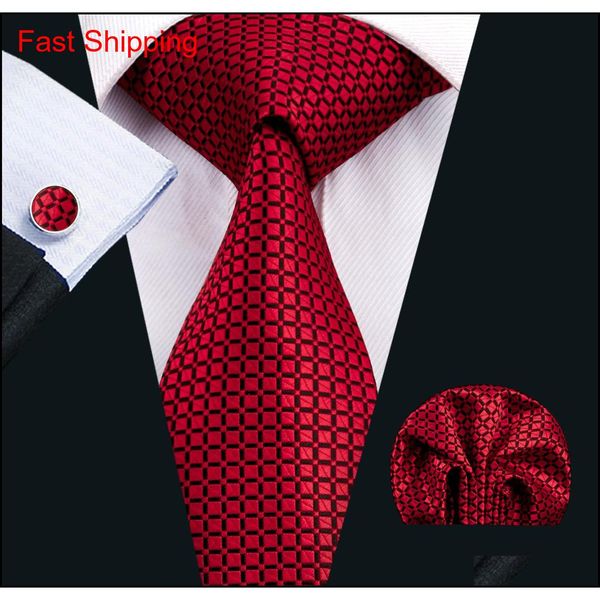 

red mens necktie classic silk tie sets checks tie for men tie hanky cufflinks jacquard woven meeting business w qylanm new_dhbest, Black;blue