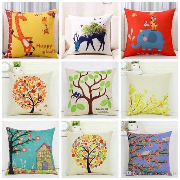 

45*45cm cartoon cushion cover deer rabbit tree print pillowcase spandex square throw pillow cover for home bedroom vt0092