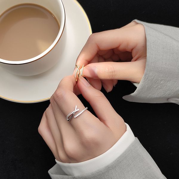 

modian sparkling clear cz geometric cross letter x shape open adjustable sterling silver 925 ring for women fine jewelry gift fashion design