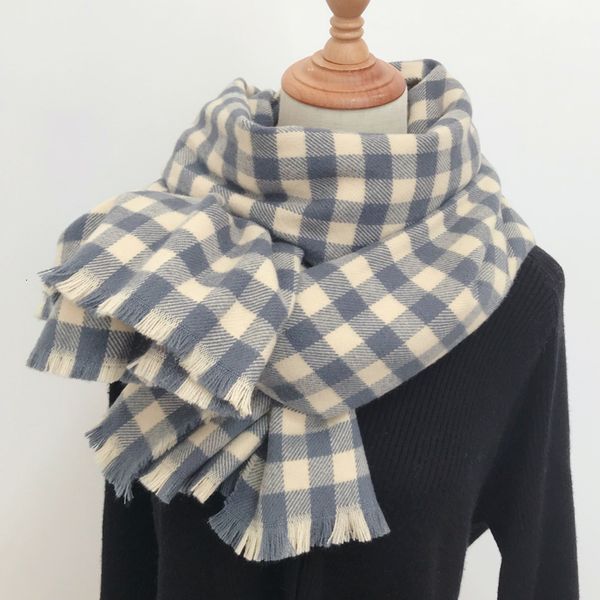 

2020 new small fresh plaid scarf for female winter students, Blue;gray