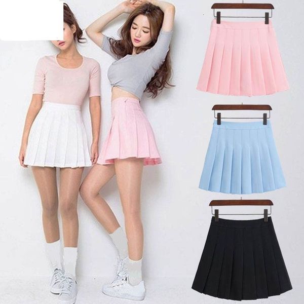 

new spring high waist ball pleated skirts harajuku denim skirts solid a-line sailor skirt plus size japanese school, Black