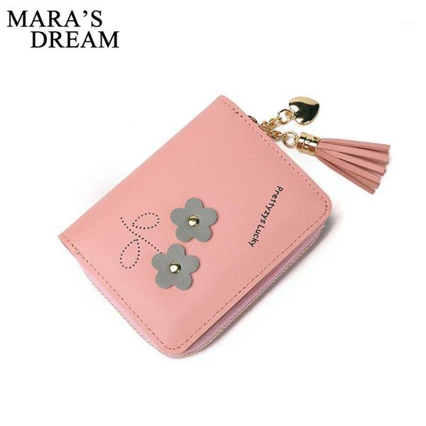 

mara's dream 2018 fashion women wallets simple zipper purses printed floral tassel short clutch wallet soft pu leather money bag1, Red;black