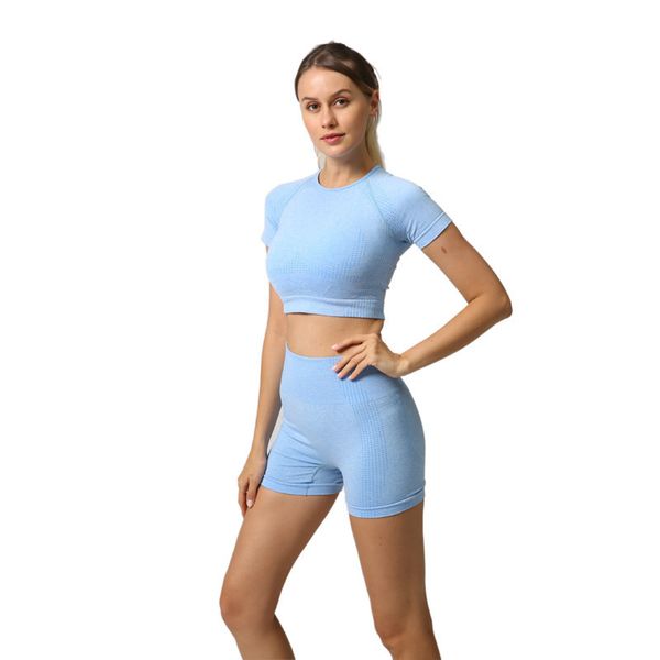 

ins yoga tight short sleeve little jacquard seamless shorts fitness suit, Gray