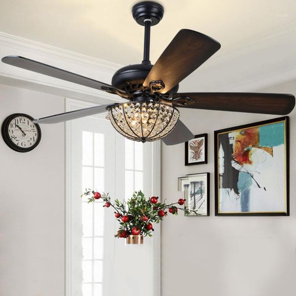 

electric fans 52 inch retro ceiling fan lamp with light 110v remote control 5 fixture wood home indoor low-profile blades1