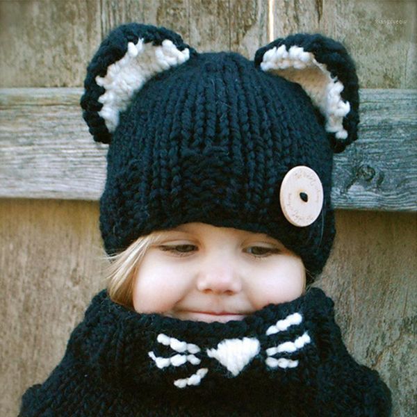

2pcs winter kids ears beanie hat scarf sets warm earflap knitted cap scarf children knitted clothing toddler baby accessories1, Slivery;white